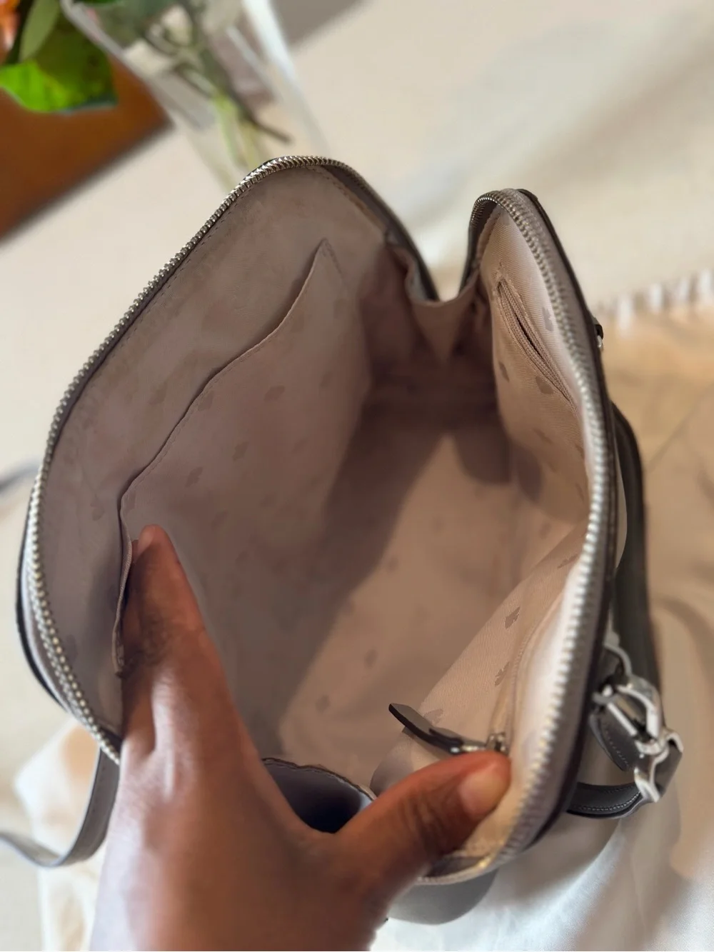 kate spade Gray Leather Dome Satchel with Detachable Crossbody Strap - Picture 5 of 11